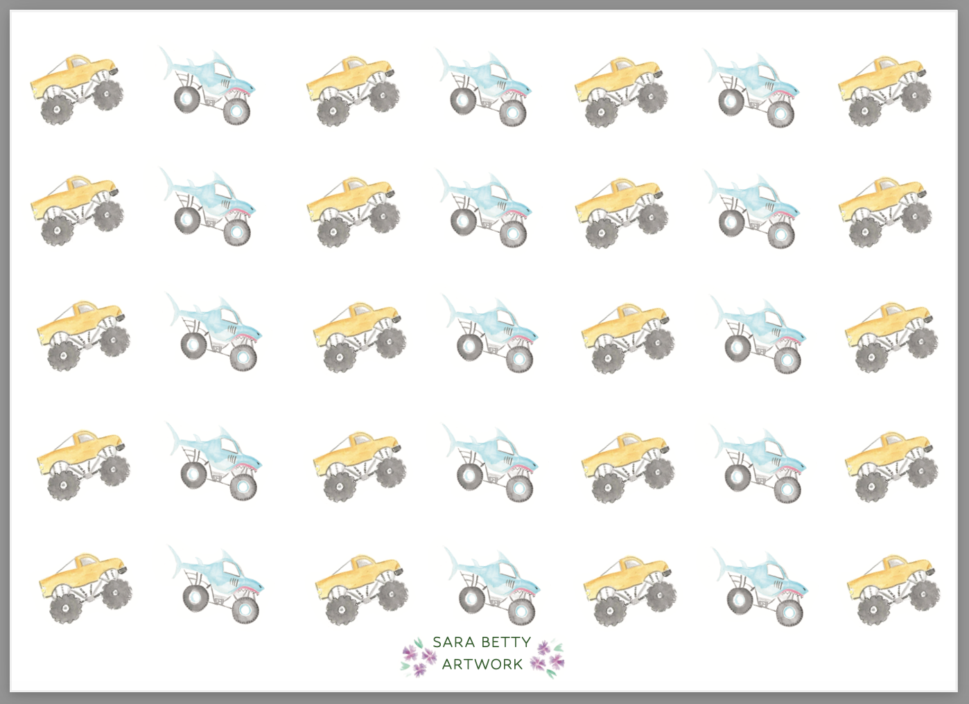 Watercolor Monster Truck Stationary: Thank You Card