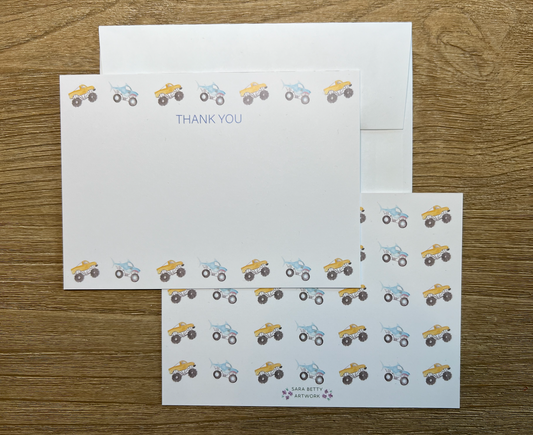 Watercolor Monster Truck Stationary: Thank You Card