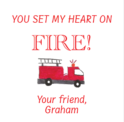 Firetruck Heart of Fire Valentine's Day Cards