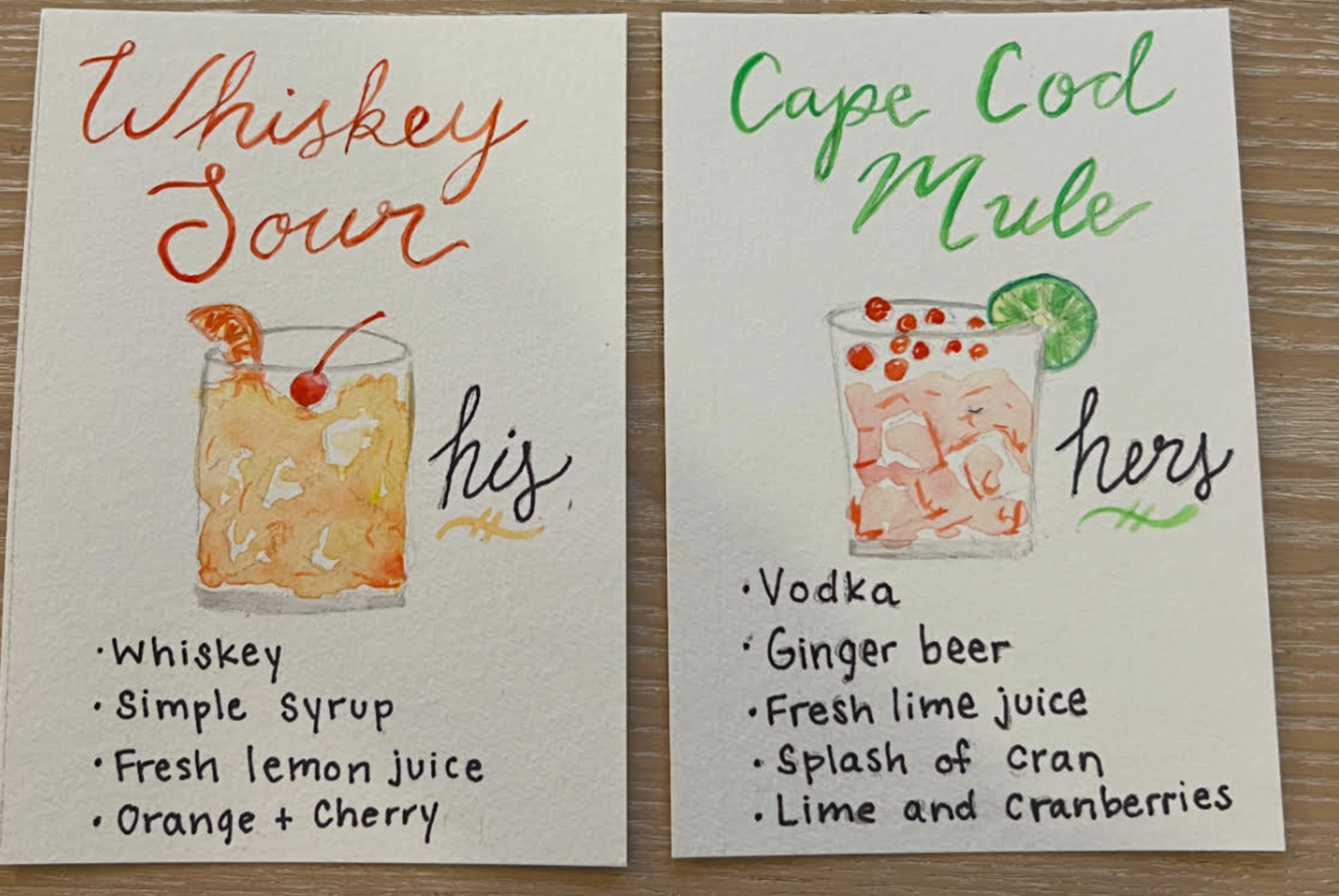 Custom Watercolor Signature Cocktail Artwork