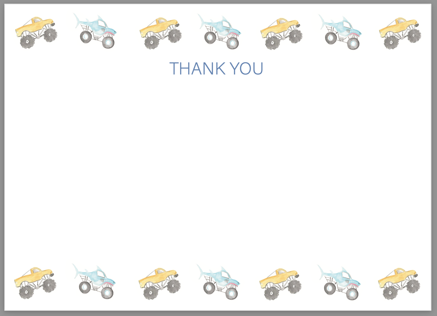 Watercolor Monster Truck Stationary: Thank You Card