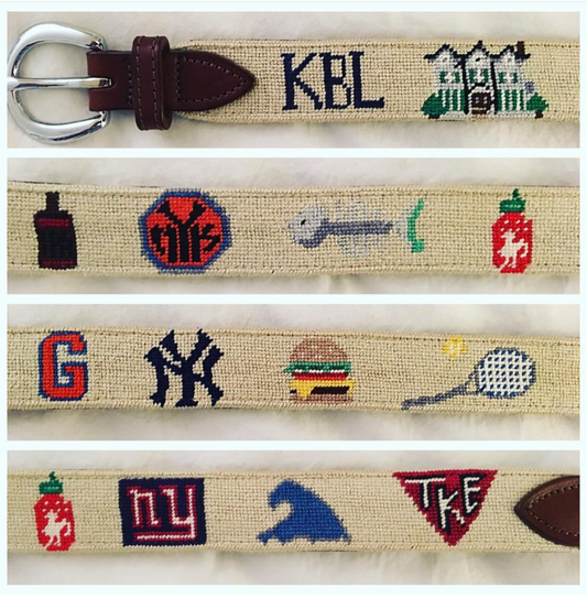 Custom Needlepoint "Life" Belt - hand painted canvass